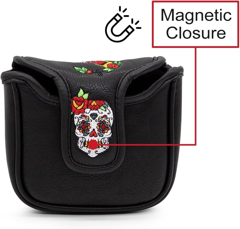 Acebirdie Golf Club Headcover for Drivers, Fairway Woods, Hybrids, and Mallet Blade Putter Sugar Skull Style Premium Leather Golf Headcovers Set with Interchangeable No. Tags - Image 4